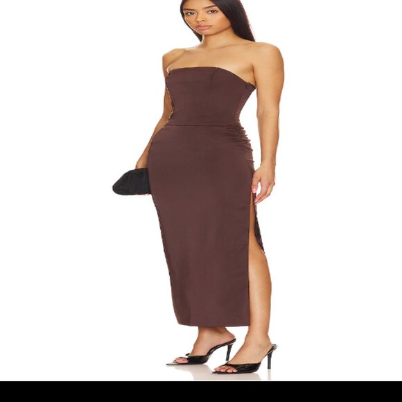 Bec + Bridge Jones Strapless Midi Dress - Cocoa (US 6/AUS 10) - Picture 3 of 6